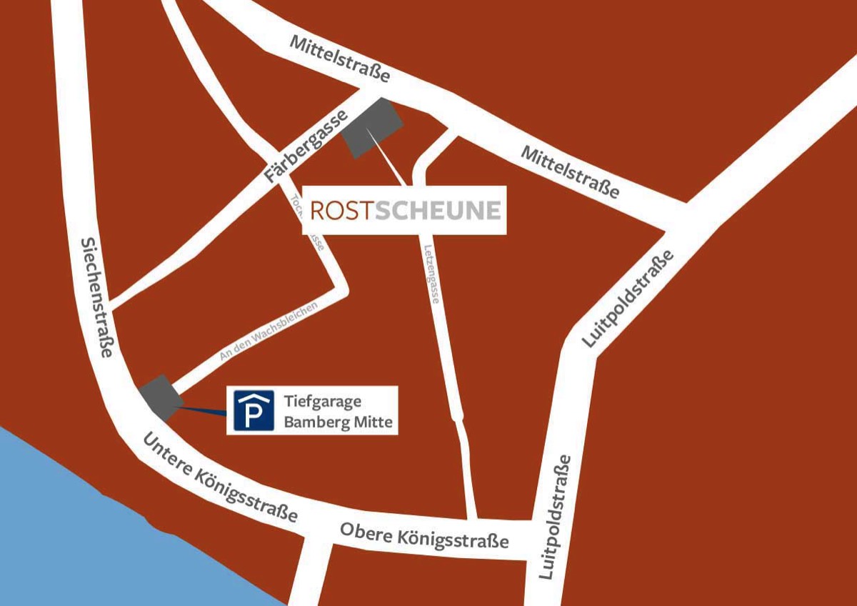 Lageplan und Wege zur Rostscheune Bamberg, Parkmöglichkeiten